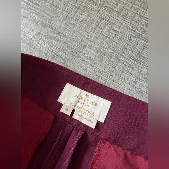 Kate Spade Polished Cigarette Pant 6 Deep Cherry Cropped Slacks Career Office